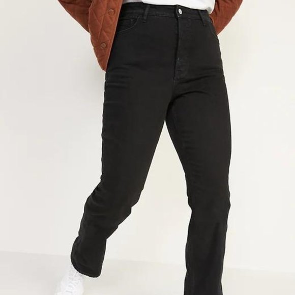 Old Navy Extra High-Waisted Button-Fly Kicker Boot-Cut Black Jeans for Women New - Picture 6 of 9